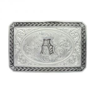 Montana Silversmiths Initial A Antiqued Wheat Trim Portrait Buckle (27200D-A)